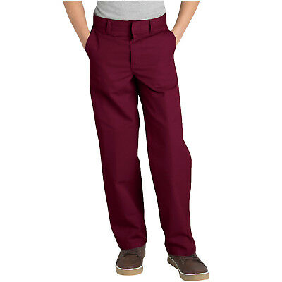 Dickies Boys Burgundy Pants Flat Front Classic Fit School Uniform Sizes 4 To 20